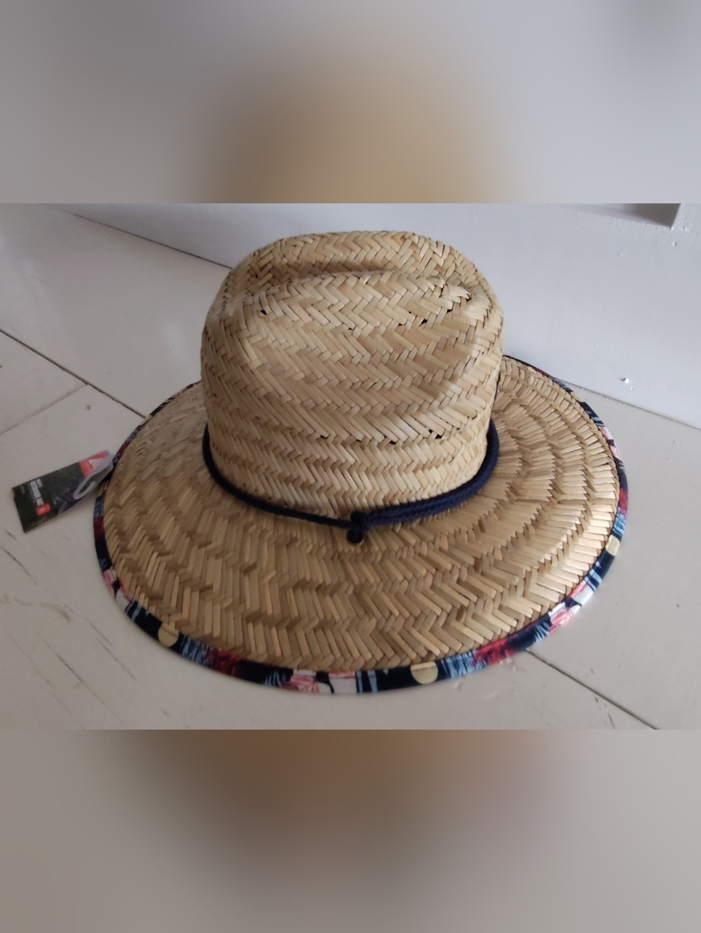 NWT Ozark Trail Straw Sun Hat | Adjustable Strap | Navy Red Tropical Trim | OS - Picture 6 of 7
